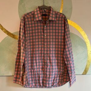 Jared Lang Blue and Pink Plaid Dress Shirt